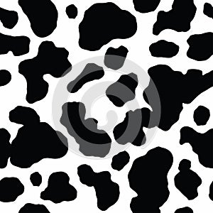 Seamless pattern. Cow or dalmatian. Spots. Black and white. Animal print, texture. Vector background.