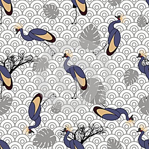 Seamless pattern with cranes.