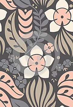 Seamless pattern with creative decorative flowers in scandinavian style. Nordic style. Great for fabric, wrapping, textile, wallpa
