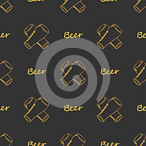 Seamless pattern crosshair craft Beer orange glass. Sketch ale goblets. Bar, pub old fashioned silhouettes. Drawing old fashioned