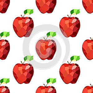 Seamless pattern with crystal red apple in origami style