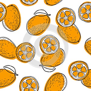 Seamless pattern with cumquat or kumquat with leaf photo