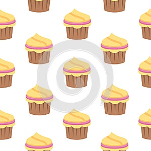 Seamless pattern with cupcake in flat style.Vector illustration