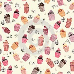 Seamless pattern with cupcakes vector illustration