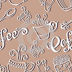 Seamless Pattern with Cups of Coffee (Vector)