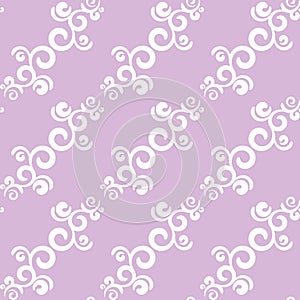 Seamless pattern curls elements, white and lilac colors