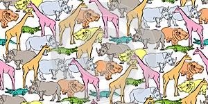 Seamless pattern with cute african zoo animals