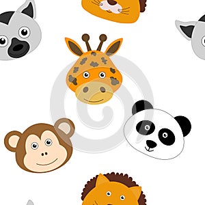 Seamless pattern Cute Animal Face Children Illustration Lemur Monkey Lion Panda Giraffe