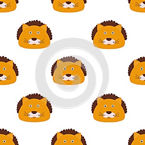 Seamless pattern Cute Animal Lion Face Children Illustration