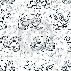 Seamless pattern with cute animal masks