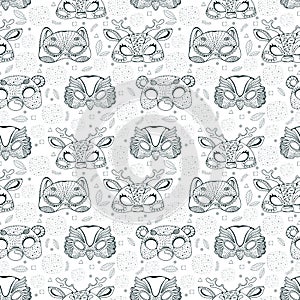 Seamless pattern with cute animal masks