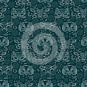 Seamless pattern with cute animal masks