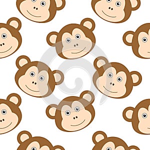 Seamless pattern Cute Animal Monkey Face Children Illustration