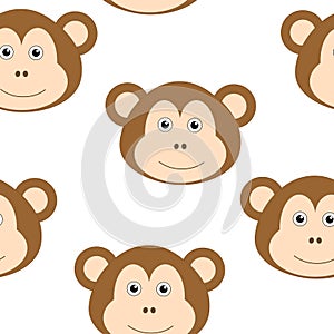 Seamless pattern Cute Animal Monkey Face Children Illustration