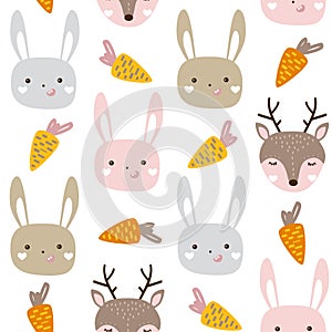 Seamless pattern with cute animals. Nursery baby animal vector illustration