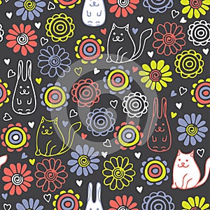 Seamless pattern with cute animals.