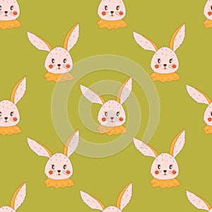 Seamless pattern with cute baby bunny. Vector