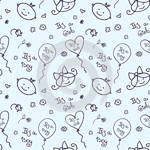 Seamless pattern with cute baby faces