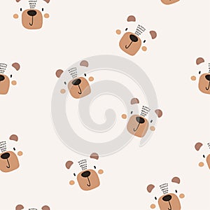 Seamless pattern with cute bear face. Vector illustrations
