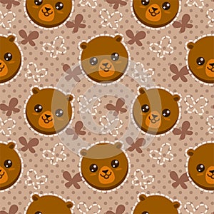 Seamless pattern with cute bear faces