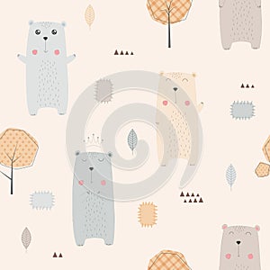 Seamless pattern with cute bears