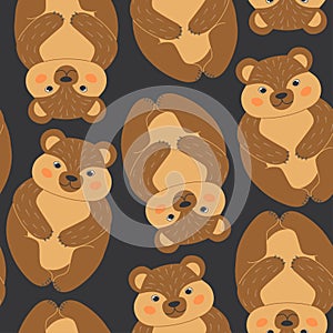 Seamless pattern with cute bears in cartoon style. Animals in the forest. Vector illustration