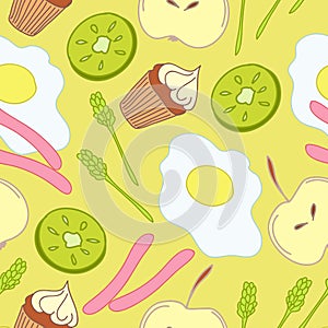 Seamless pattern with cute breakfast food