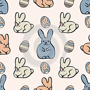 Seamless pattern with cute bunnies and Easter eggs. Easter background. Vector EPS10