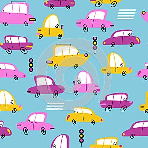 Seamless pattern with cute cars