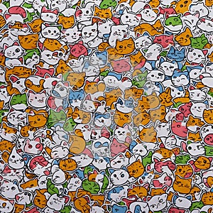 Seamless pattern with cute cartoon cats. Vector illustration for your design