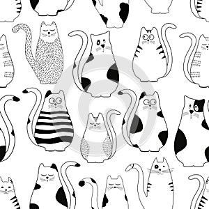 Seamless pattern with cute cartoon cats