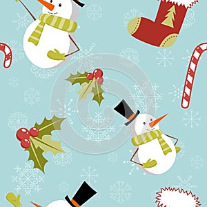 Seamless pattern with cute cartoon Christmas snowm