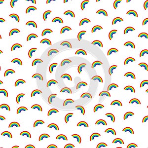 Seamless pattern with cute cartoon clouds with rainbows