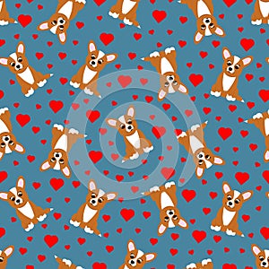 Seamless pattern with cute cartoon corgi. Vector illustration.