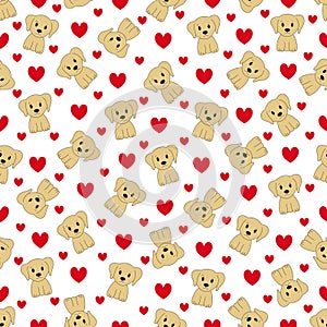 Seamless pattern with cute cartoon dog. Vector illustration.