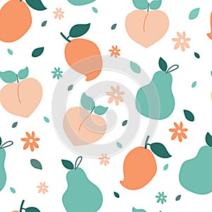 Seamless pattern with cute cartoon fruits for fabric print, textile, gift wrapping paper. colorful vector