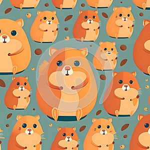 Seamless pattern with cute cartoon hamsters. Vector illustration