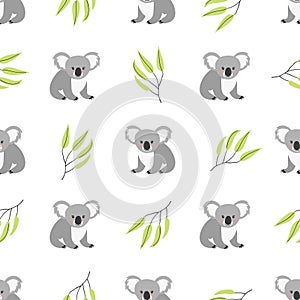 Seamless pattern with cute cartoon koala bears.