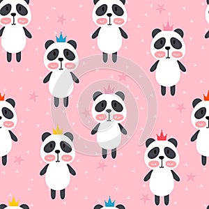 Seamless pattern with cute cartoon little panda. Children background. Cartoon baby animals. Design for textile, fabric or decor