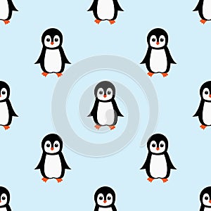 Seamless pattern with cute cartoon penguin. Vector illustration.