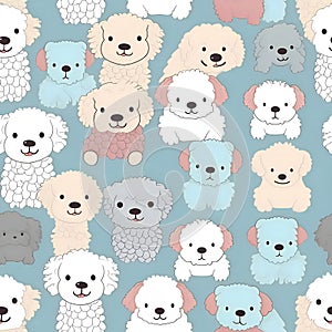 Seamless pattern with cute cartoon poodles. Vector illustration