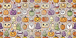 Seamless pattern with cute cartoon pumpkins. Vector illustration.