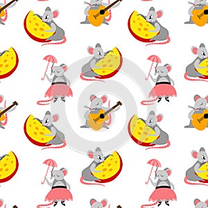 Seamless pattern with cute cartoon rats