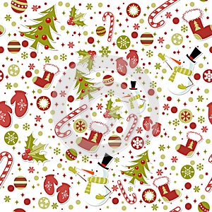 Seamless pattern with cute cartoon xmas mittens photo