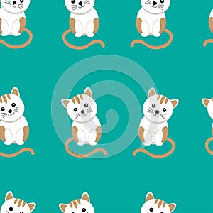 Seamless pattern with cute cat and funny cartoon zoo animals on blue background