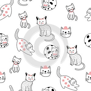 Seamless pattern with Cute cat. Pet animal vector illustration