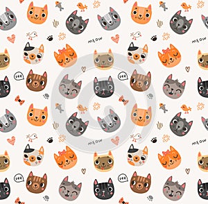 Seamless pattern with cute cats