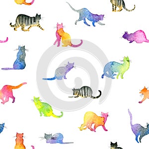 Seamless pattern with cute cats. Cute Cat. Watercolor cat illustration. Cat pattern