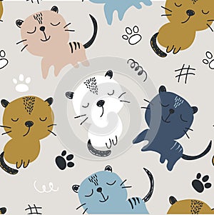 Seamless pattern with cute cats. vector illustration for textile,fabric