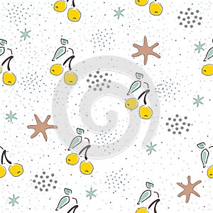 Seamless Pattern with Cute Cherries on cute background. Scandinavian Style